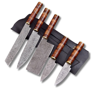 Custom Damascus Kitchen <b>Knife</b> <b>Set</b> 5PCS Chef <b>Knife</b> Collection Handmade High Carbon Steel Wooden Handle Wholesale & OEM Supply - Product Image 3