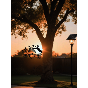 CIFbuy Decorazione da Parete in Ferro Inciso Giallo Sole, Silhouette di Ape e Albero per Esterni, da Appendere in Giardino, Patio e Cortile - Product Image 2