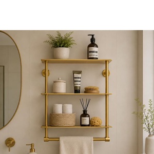 Modern Brass Wall Shelf Three-Layer Rectangle Storage Rack <b>Industrial</b> <b>Style</b> Gold Plated Metal Mounted Unit Bathroom Decor - Product Image 4