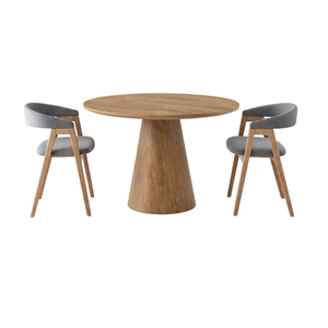 Ensemble de salle à manger rond en teck fait main, écologique et de qualité supérieure ARTERRA, meubles de salle à manger modernes, chaises - Product Image 1