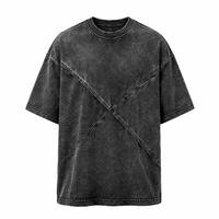 T-shirt en coton à col rond et manches courtes pour homme, coupe oversize, motif délavé, style streetwear, longueur standard, anti-plis, 220g, faible MOQ
