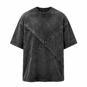 Camiseta de algodón de manga corta con cuello redondo para hombre, diseño de estilo urbano con estampado lavado, largo regular, antiarrugas, 220g, MOQ bajo - Product Image 1