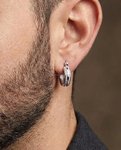 Round Brilliant Cut Hoop Earrings 925 Sterling Silver Rhodium Plated Hiphop Style Unisex Gift for Occasions silver gift earrings - Product Image 5