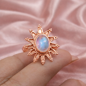 Natural Rainbow Moonstone Sunburst <b>Ring</b> 925 Sterling <b>Silver</b> Handmade Boho <b>Statement</b> <b>Ring</b> Rose Gold Yellow Gold Plated Jewelry - Product Image 6