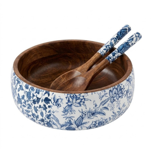 Bol à salade artisanal en bois de manguier, ensemble de service en bois écologique, motif marocain, ustensiles de service pour salade, vaisselle en bois, articles de cuisine - Product Image 3
