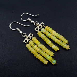 HAYAAT GEMS Yellow Ethiopian <b>Opal</b> Beads Drop <b>Earrings</b> Ethnic Style Wedding 925 Sterling Silver & Gold Plated 20g - Product Image 3
