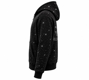 Sudadera con Capucha y Cierre de Cremallera para Hombre Relevo, con Pedrería, Corte Regular, Diseño Negro, Informal, para Primavera, 100% Algodón, Impermeable - Product Image 6
