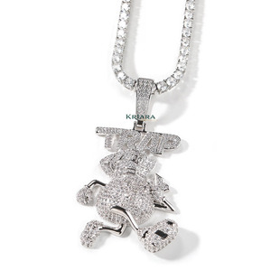 Colgante de Plata 925 Bañado en Oro con Diamante Moissanita, Diseño de Trampa de Dibujos Animados, Joyería Hiphop para Hombre, Corte Redondo, Uso Diario - Product Image 4