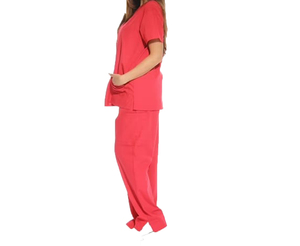 Ensemble de blouses médicales rouges pour femmes, coton et polyester, uniforme pour hôpital, pantalon inclus, coton et polyester médicaux - Product Image 2