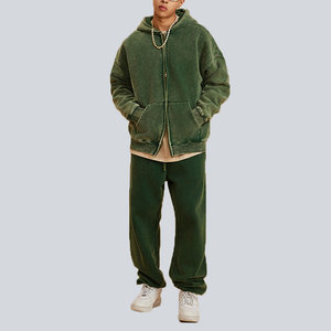Custom Brand Men’s Acid Wash Zipper Tracksuit ODM Wholesale Custom Streetwear Casual Wear Acid Wash Zipper <b>Hoodie</b> & Jogger Set - Product Image 5