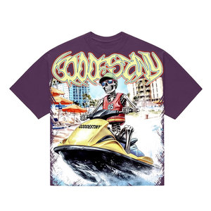 T-shirt jaune pour homme fabriqué au Pakistan, motif crâne et jet ski, style streetwear, manches courtes, col rond, en coton - Product Image 4