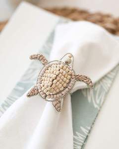Exquisite Sea <b>Turtle</b> Beaded Napkin <b>Ring</b> Set Natural Beige and Brown Tones Luxury Nautical Dining Decor for Upscale Restaurants - Product Image 4