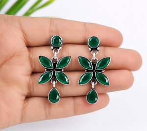 Pendientes Colgantes de Flor de Ónix Verde Plateado Oxidado al por Mayor, Joyería Boho Hecha a Mano, Fabricante y Proveedor - Product Image 2