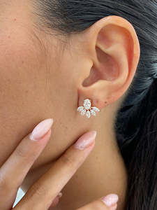 Luxury Oval Cut Lab Grown Diamond Cluster <b>Earrings</b> IGI Certified Marquise Fan Crown 10K 14K 18K Rose Gold Women <b>Fine</b> Ear <b>Studs</b> - Product Image 4
