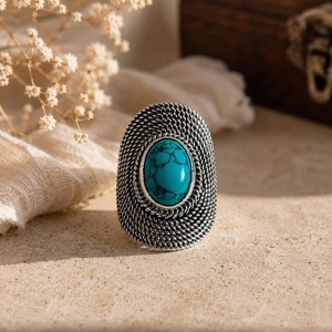 Natural Blue <b>Turquoise</b> 925 Sterling Silver Handmade Designer <b>Ring</b> Elegant Gemstone Statement Jewelry Boho <b>Ring</b> for Women Gift - Product Image 6