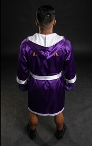 Ensemble de robe de boxe HAWK SPORTS INDUSTRIES MOPK, violet et blanc, satin polyester, robe d'entraînement durable, gants confortables, toutes saisons - Product Image 2