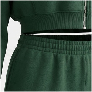 Conjunto Deportivo para Mujer, Sudadera con Capucha y Cremallera Verde, Pantalones Jogger, Color Sólido, Manga Larga, Otoño, 100% Algodón - Product Image 5
