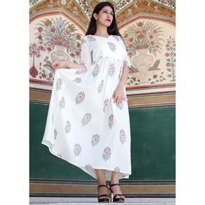 Vestido Angrakha Rosa de Algodón, Estampado a Mano, Estilo Casual, India Pakistán, Talla XS - Product Image 1