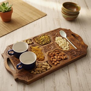 Hand Carved Wooden Dry Fruit <b>Tray</b> <b>Large</b> Rustic <b>Serving</b> Platter Festive Serveware - Product Image 6
