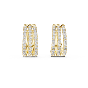 Classic Triple Pave <b>Huggies</b> Earrings in Lab Grown Round Diamonds 18K Yellow <b>Gold</b> Rhodium Plated for Party Wedding & Daily Use - Product Image 1