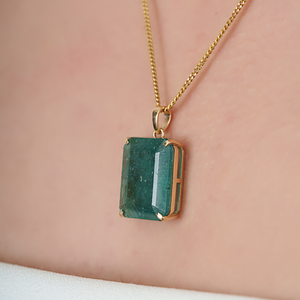 100% Precious Luxurious 15x18 mm Big Zambian <b>Emerald</b> Gemstone Statement <b>Pendant</b> Wedding Party Wear Jewelry 14K Yellow Gold - Product Image 4