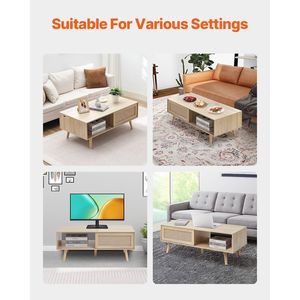 <b>Mid</b>-Century Modern 42-Inch Rattan Coffee Table with Boho Style Two <b>Layers</b> Rectangle Wood Storage Coffee Tables Product Category - Product Image 6