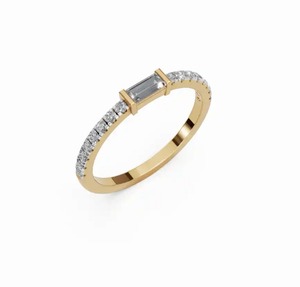 Bague solitaire moderne pavée de diamants ronds baguette 0,360 carats FG VS, accessoire de joaillerie fine de qualité supérieure pour mariage, fiançailles et cadeau - Product Image 1