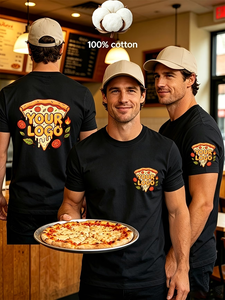 Customizable Breathable Jersey Fabric Premium Quality Men's T-Shirt 100% Cotton Short Sleeve Digital Printing Pizza Shop Staff - Product Image 1