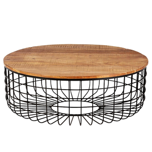 Modern Industrial <b>Solid</b> <b>Wood</b> Top Coffee Table with Iron Wire Frame and Storage Manish Art Handicrafts Living Room Furniture - Product Image 6