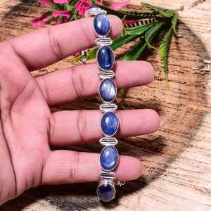 Blue Chalcedony Bezel Set Bracelet Natural Blue <b>Stone</b> Handmade 925 Sterling Silver Jewelry Gift For Her - Product Image 6