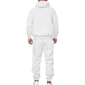 Ensemble de survêtement personnalisé en coton blanc uni, comprenant un sweat à capuche vierge et un pantalon de survêtement, idéal pour la détente et l'échauffement - Product Image 2