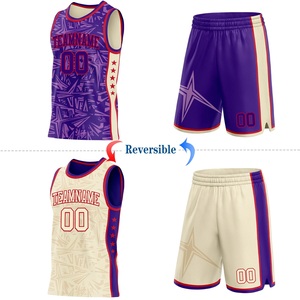 Conjunto de Camiseta y Pantalones Cortos de Baloncesto Reversibles de Alto Rendimiento, Nombre del Equipo Sublimado, Color Morado Crema, Malla Transpirable, Unisex - Product Image 1
