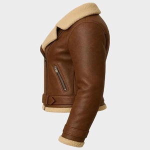 Genuine Sheepskin Leather Aviator Jacket Women's Biker <b>Coat</b> - Product Image 2