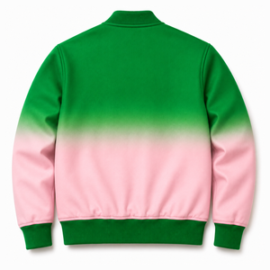 Alfa |   Kapa |   Chaqueta universitaria de satén ombré para mujer Alpha con letras griegas bordadas, botones a presión y cuello y puños de punto acanalado, estilo universitario - Product Image 4