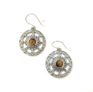 925 Sterling Silver Dangle <b>Earrings</b> Featuring Tiger Eye Gemstone Handcrafted Ethnic Jewelry For Any Occasion Wear - Product Image 3