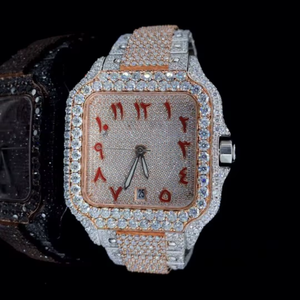 Montre de luxe écologique en acier inoxydable avec cadran en verre de quartz et moissanite carrée, style antique - Product Image 3
