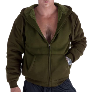 Top Selling <b>Sherpa</b> <b>Lined</b> Men Zipper Hoodie 400G Solid Color Loose Fi 100% Cotton Fleece Casual Sports Breathable Autumn <b>Hoodies</b> - Product Image 4
