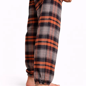 Pantalones de chándal de algodón a cuadros para hombre con cintura elástica y puños en los tobillos, pantalones de descanso de algodón a cuadros para hombre, marca privada OEM - Product Image 5