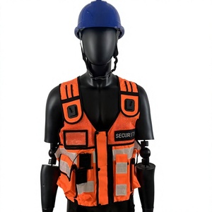 Gilet de sécurité haute visibilité, bandes réfléchissantes orange, plusieurs poches, polyester, uniforme de garde pour hommes, toutes saisons - Product Image 1