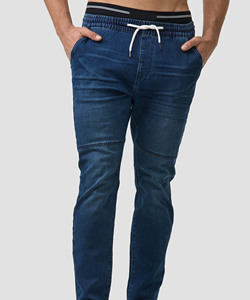 Jean décontracté pour homme coupe droite taille haute en denim bleu épais - Product Image 4