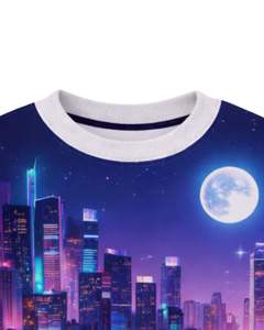Sudadera Personalizada con Estampado 3D de Ciudad Nocturna en Azul y Morado Neón, Sudadera Casual con Cuello Redondo para Hombre, Top de Sublimación Personalizado para Ropa Urbana - Product Image 5