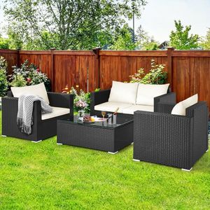 Set da Conversazione in Rattan a 4 Pezzi con Cuscini Imbottiti per Arredamento da Esterno - Product Image 2