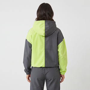 Oversized Women's <b>Lightweight</b> Nylon Full Zip <b>Hoodie</b> Two Tone Breathable Casual Hooded Jacket Long Sleeve - Product Image 2