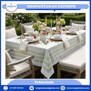 Nappe Rectangulaire en Lin et Coton Imprimée à la Main, Style Pastoral Extérieur Rayé, Lavable, 150x220cm, pour 4-6 Personnes - Meilleur Prix - Product Image 2