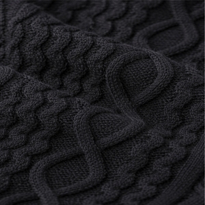 Pull classique en maille texturée à col rond, manches longues, construction à manches complètes, couleur unie noire, pull pour l'automne - Product Image 5