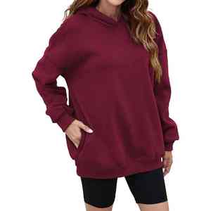 Sudadera con capucha de forro polar personalizada para mujer, estilo oversize con cuello en V, de alta calidad, lisa, con hombros caídos, estilo streetwear - Product Image 4