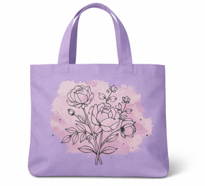 Purple <b>Canvas</b> <b>Tote</b> Bag With Floral Print Medium Size Daily Shopping Bag Hand Length Handle Eco Friendly Reusable cotton bags - Product Image 4