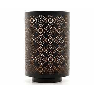 Lanterne en fer noir avec motif floral doré découpé, résistante à la chaleur, décoration d'intérieur, porte-bougie - Product Image 1