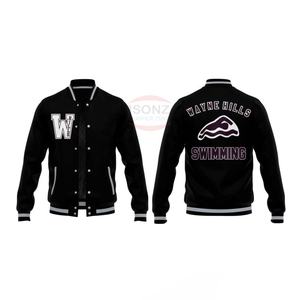 Chaqueta Universitaria de Lana Negra para Hombre con Logotipo Personalizado de Proveedor OEM, Chaqueta Bomber de Béisbol con Bordado de Alta Calidad - Product Image 1