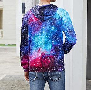 Men's <b>Galaxy</b> Printed <b>Hoodie</b> Sublimation Regular Fit Casual Knitted Polyester Breathable Spring Style with Pocket Sublimation - Product Image 3